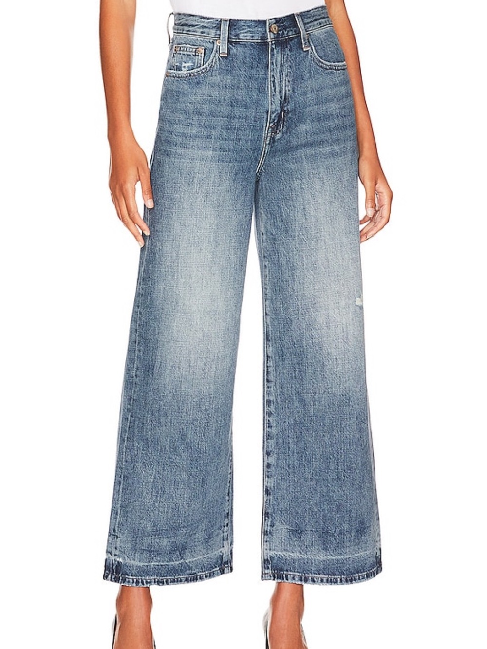 Pistola Loretta High Rise Wide Leg Ankle Jeans Denim Seneca 27 Distressed Chic